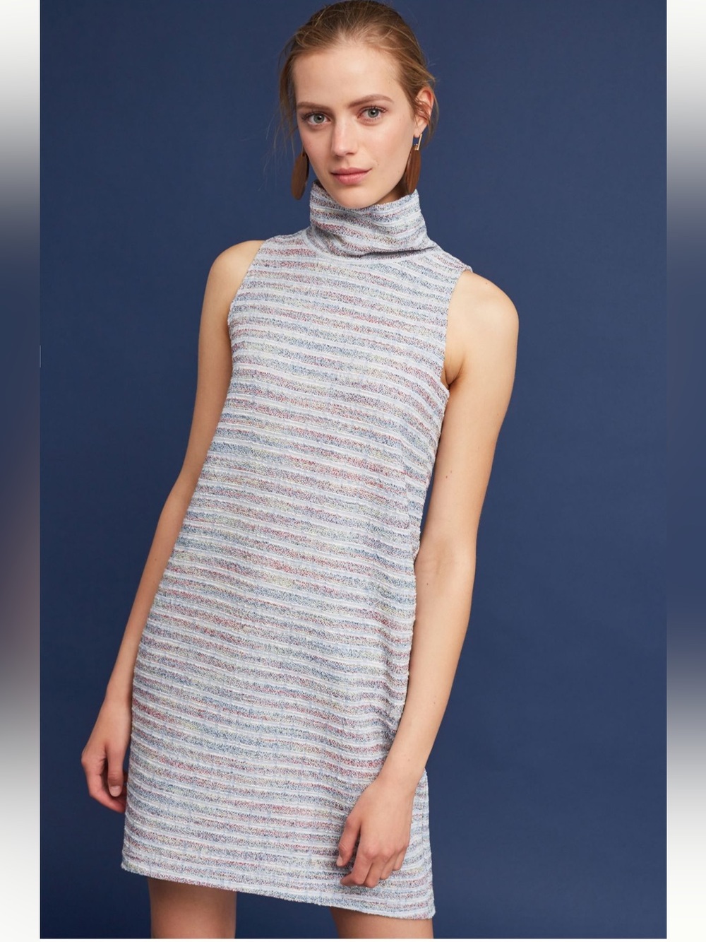 Akemi + Kin Mock Neck pocket Turtleneck Tunic striped Dress Anthropologie XL